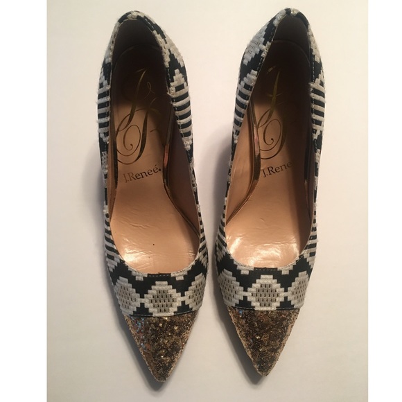 💎J. Renee black/off white pump w/gold toe & heel - Picture 2 of 8